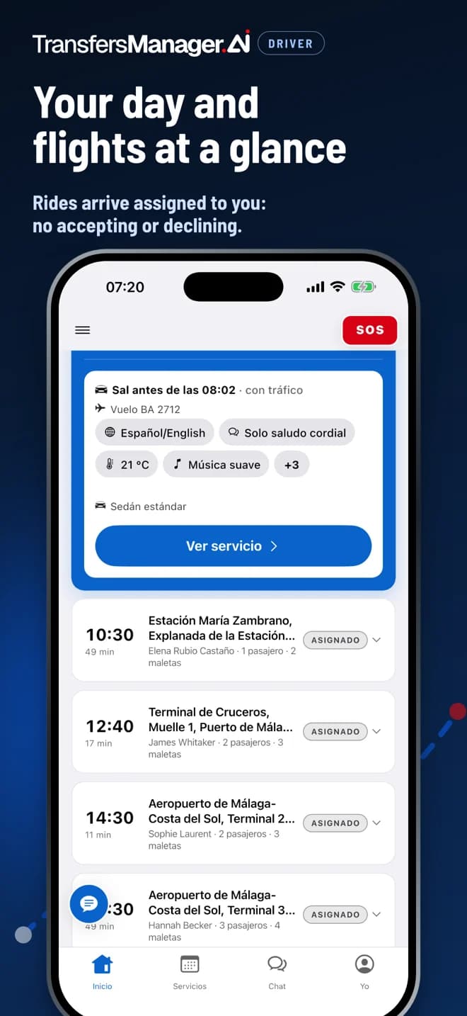 Real screens of the TM Driver app