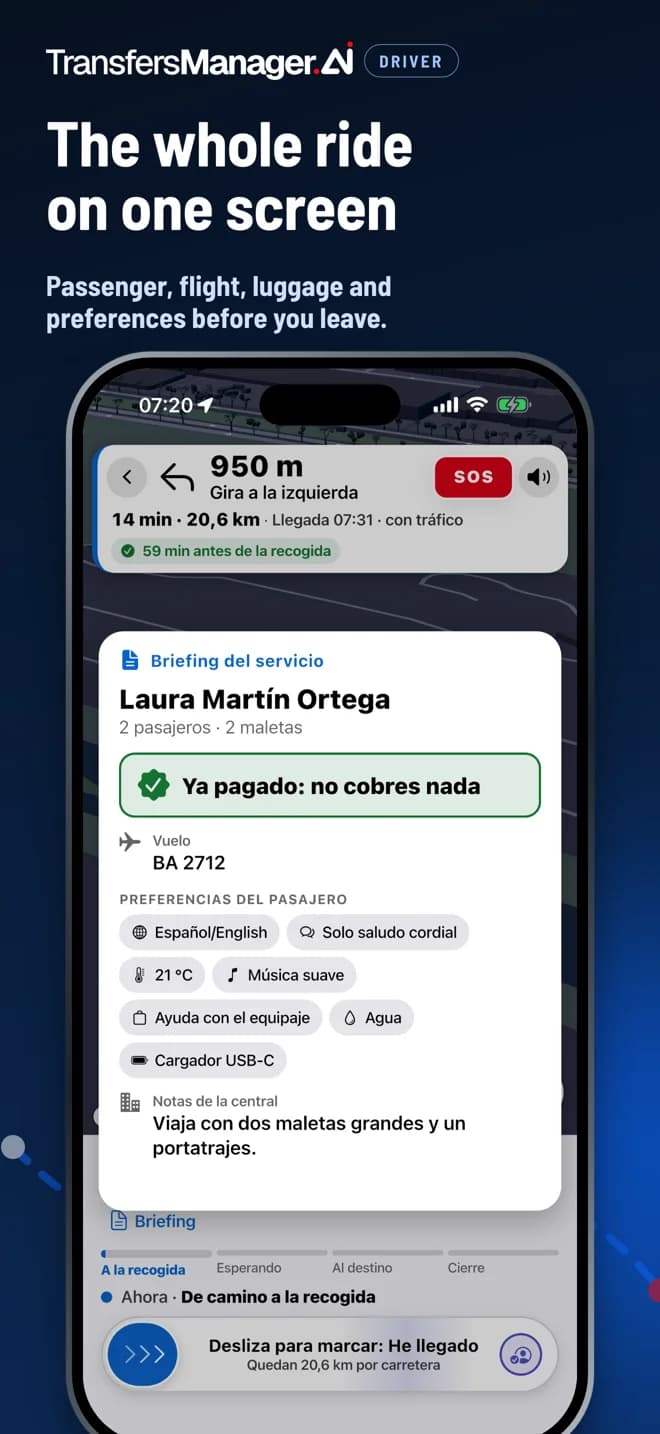 Real screens of the TM Driver app