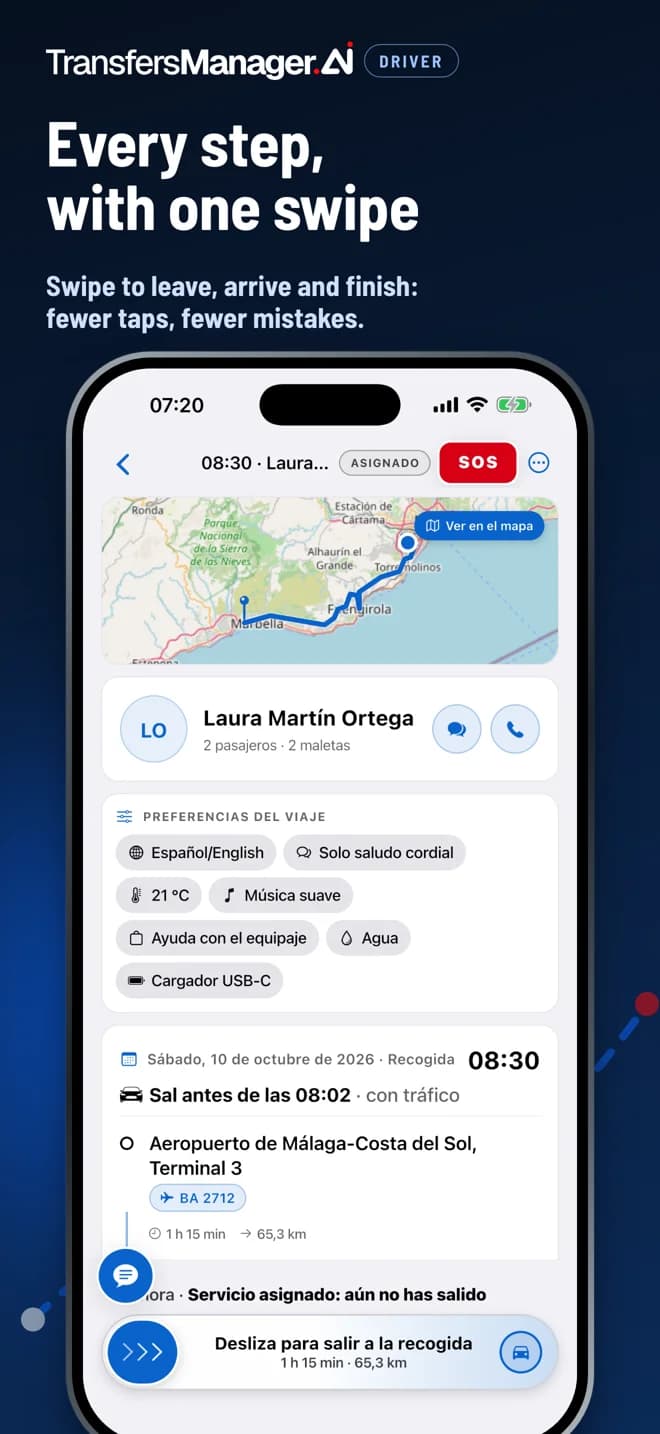 Real screens of the TM Driver app