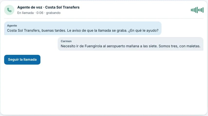 A voice agent conversation with a customer asking for a transfer