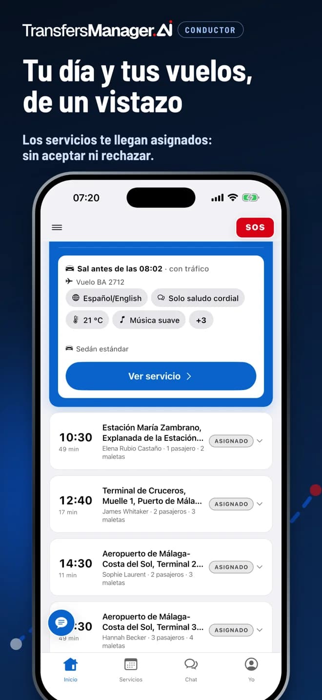 Pantallas reales de la app TM Conductor