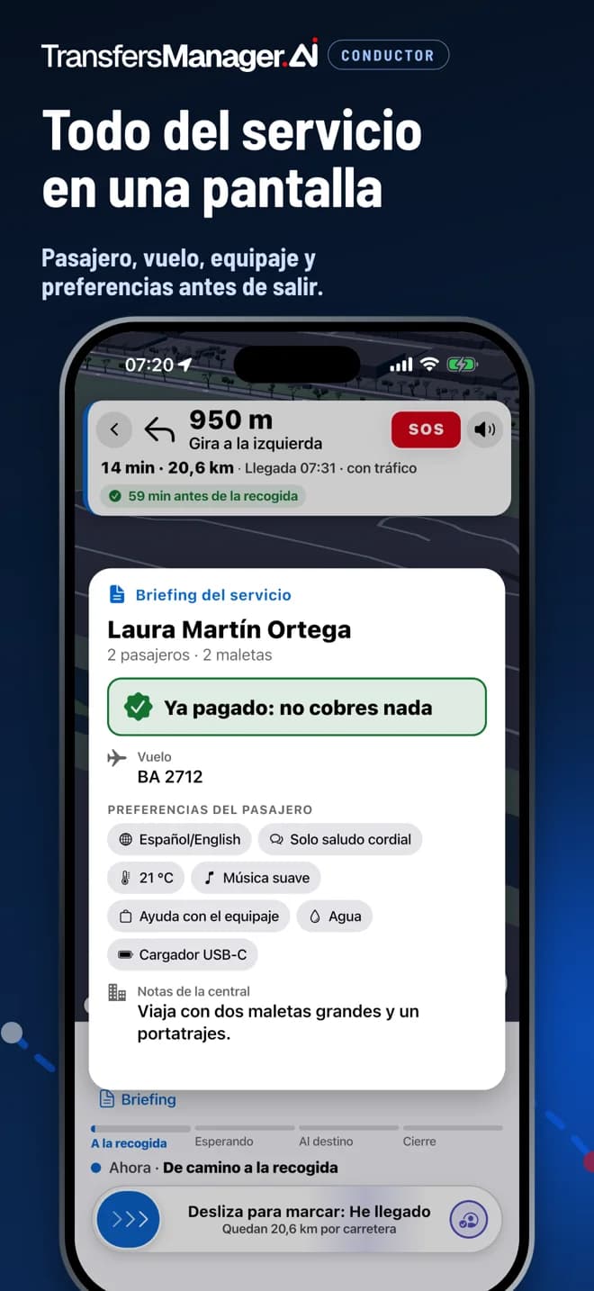 Pantallas reales de la app TM Conductor
